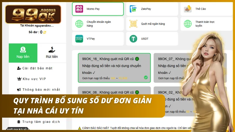 Thao tác lên điểm siêu tốc để bổ sung vốn cược tức thì.
